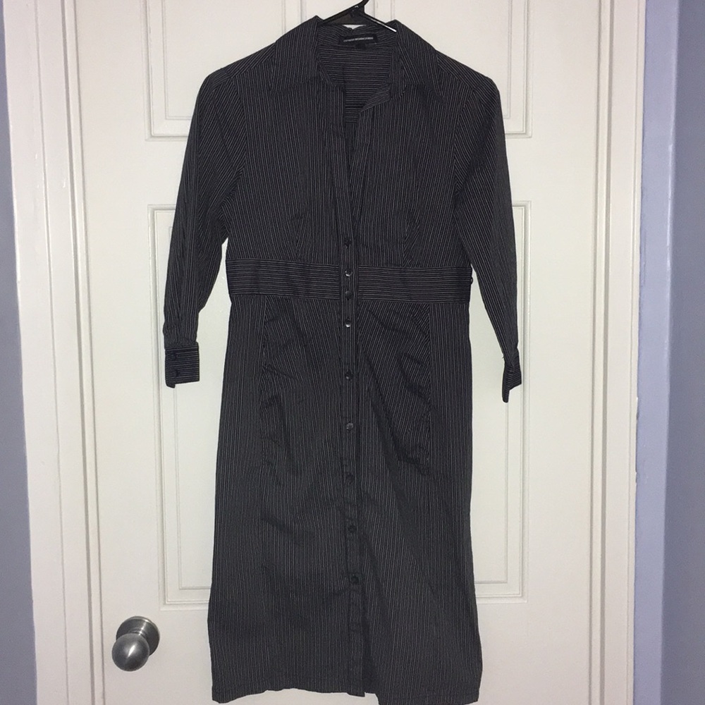 Express 3/4 Sleeve Button Front Striped Dress - image 1